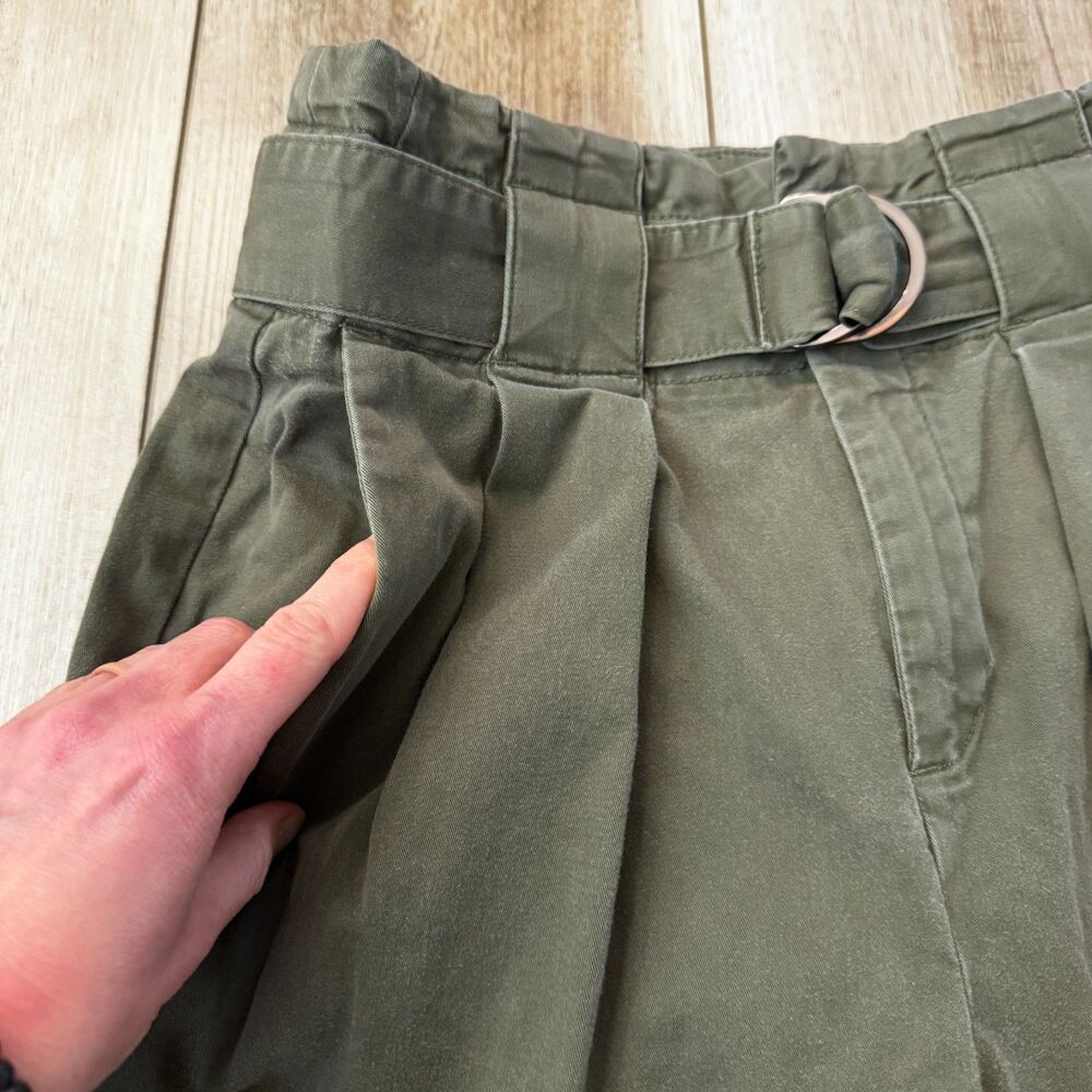 Banana Republic Olive Green Barrel Leg Crop Twill Belted Paper Bag High Waist 2 - Picture 7 of 16